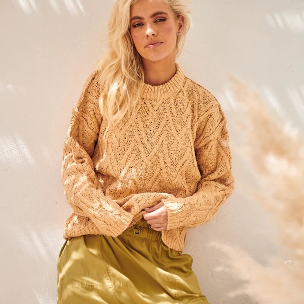 NEW FREE PEOPLE ISLA Cotton cable knit sweater 5M3 - Picture 5 of 12